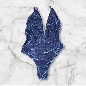 Trina Turk Navy Blue Velvet Velveteen Underground 1 Piece Bathing Suit Size 8